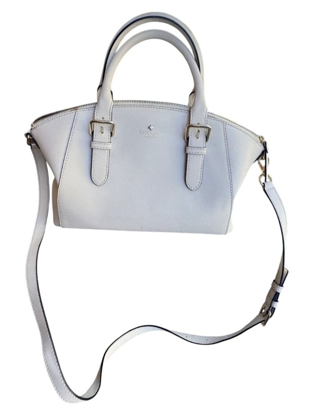 Kate Spade New York Cream Satchel Bag with Detachable Strap, Buckle Accent
